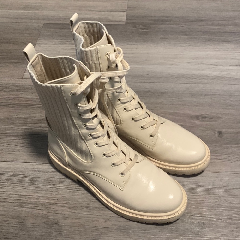 Cream combat boots